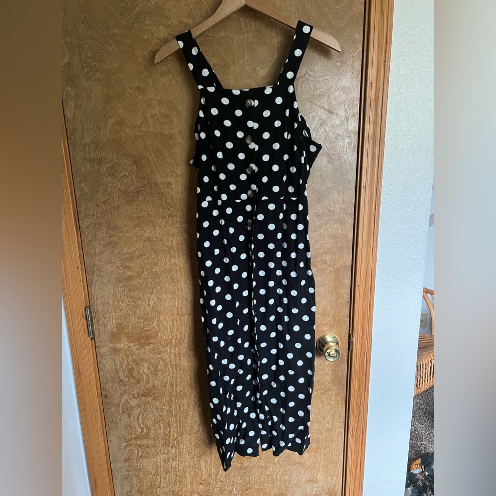 Black and White polka dot linen midi dress